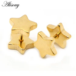 Alisouy Unisex Stainless Steel Five - Pointed Star Barbell Earrings - Set of 2 (6mm)