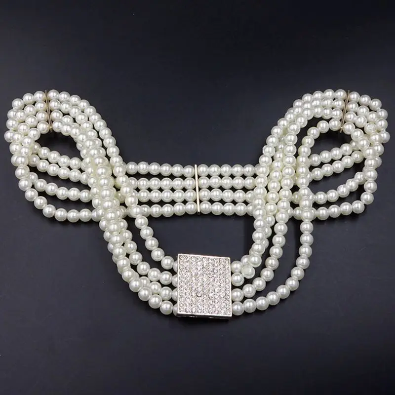 

Women Bridal Imitation Pearl Stretch Waist Belt Chain With Rhinestone Buckle Wedding Dress Gown Decorative Jewelry Cummerbunds