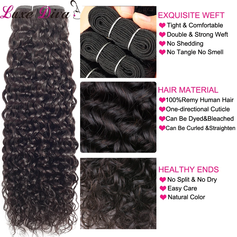 ，，，luxediva remy human hair water WAVE bundles  hair weaves human hair ex