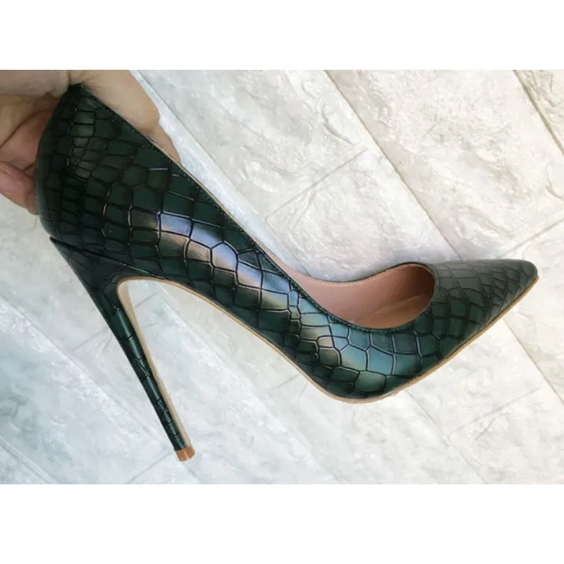 Dark Green High Thin Heel Women Shoe 2020 New Stone Pattern Point Toe 12cm Chaussures Femme Stilettos Buty Damskie | Обувь