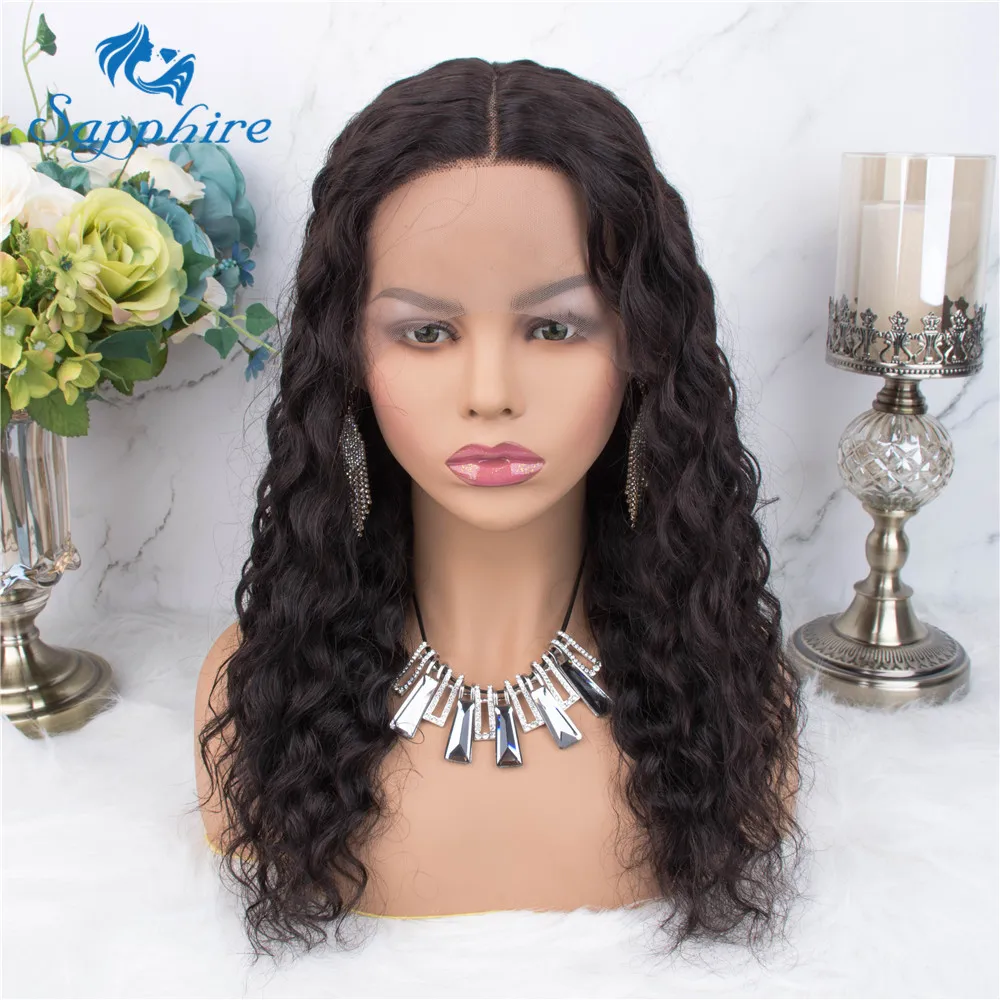 Сапфировые волосы T кружевные человеческие волосы парики для черных женщин глубокая часть предварительно выщипанные кружева бразильские волосы remy Свободные кудрявые человеческие волосы парик