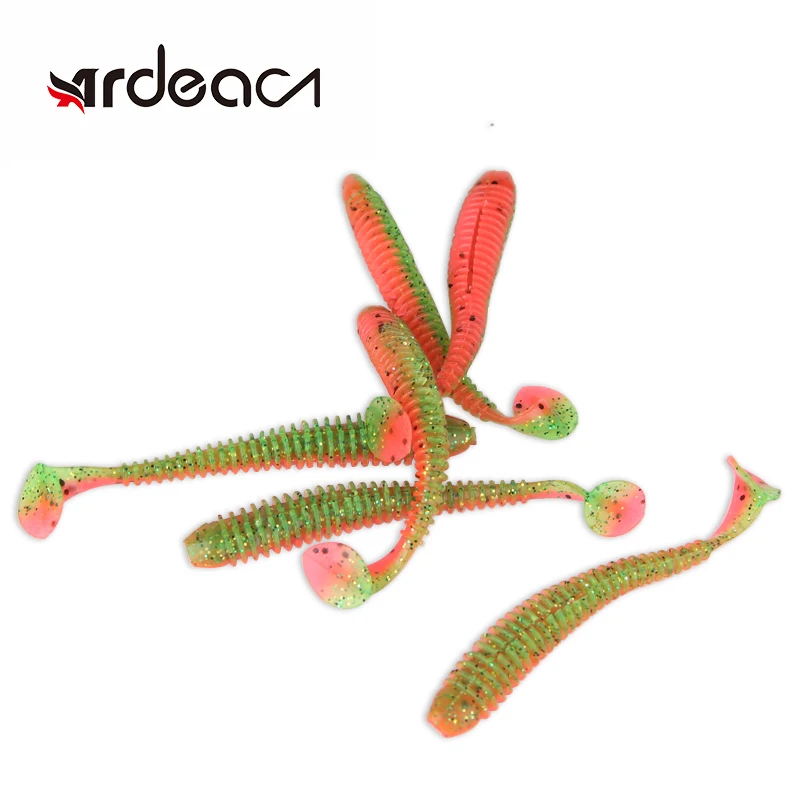 ARDEA10pcs/lot 80mm 1.9g Artificial Silicone Soft Bait Worms Swimbaits Fishing Lure T Tail Baits Bass Fly Fishing Bait grub lure