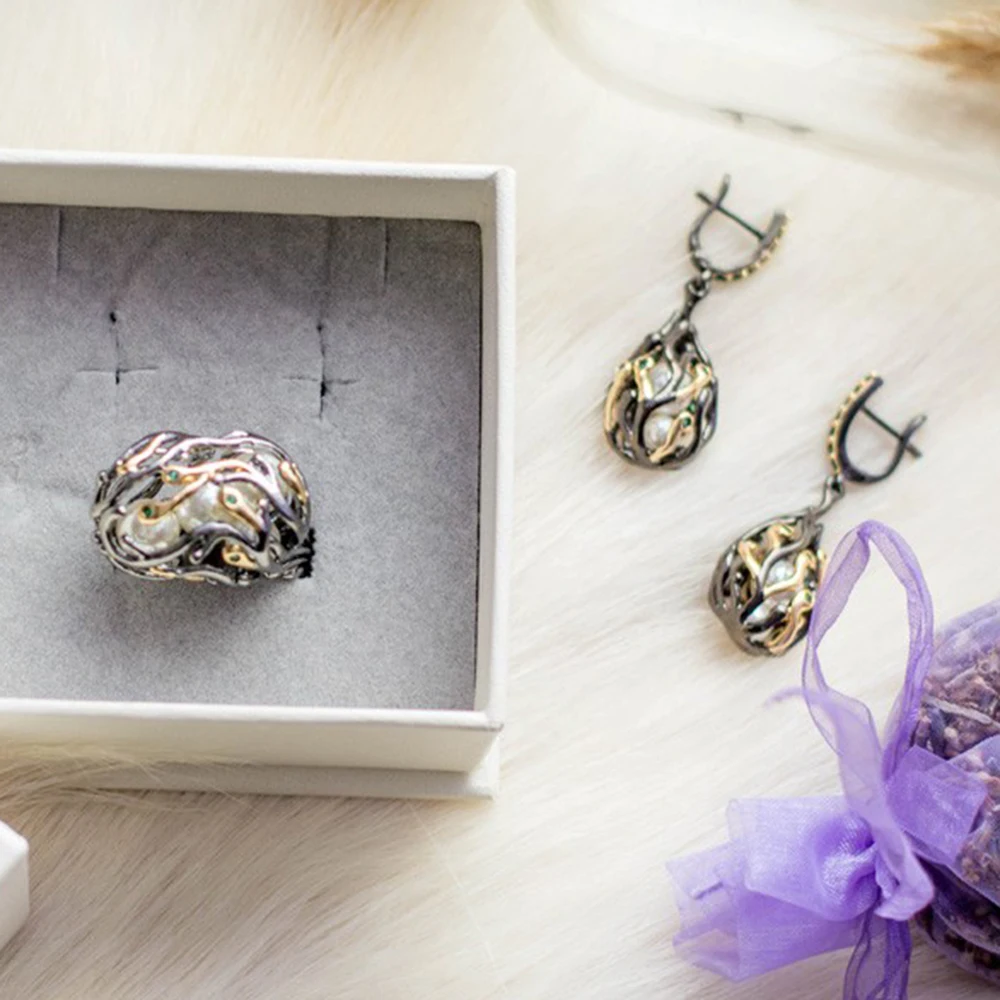 Branch design earrings rings 2pc set (1)