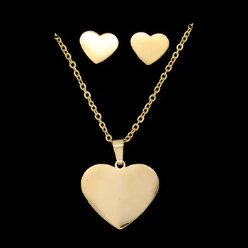 

100% Stainless Steel PVD Gold Filled Plain Heart Earring Necklace Jewelry Set Never Tarnish AAAAA Quality Dropshipping Wholesale