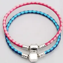 Змеиный баррель застежка Moments двойной тканый Кожаный браслет подходит бусины из стерлингового серебра 925 Шарм Diy Европа ювелирные изделия