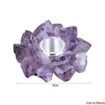 

Natural Cluster Crystal Tealight Candle Holder Decorative High Energy Geode with Healing & Calming Effects Q6PE