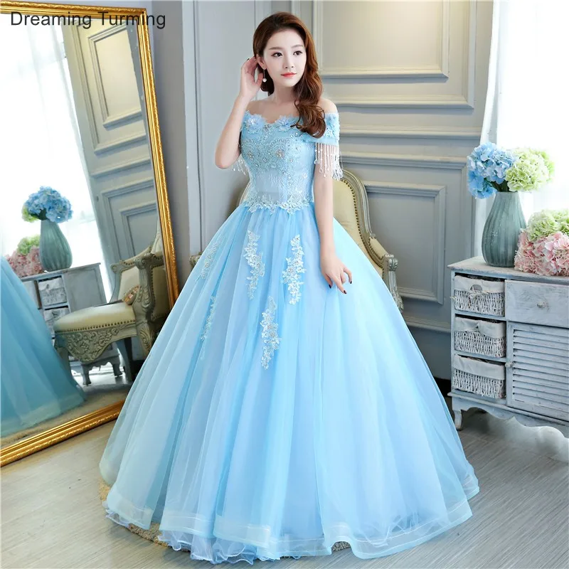 Светло-Небесно-голубое платье Vestidos De 15 Anos платья для бальное платье из тюлевой ткани элегантное женское вечернее платье официальная одежда