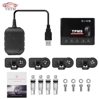 

USB Android TPMS Car Tire Pressure Monitor with 4 External Sensors 116 psi Monitoring Alarm System 5V Wireless Transmission TPMS
