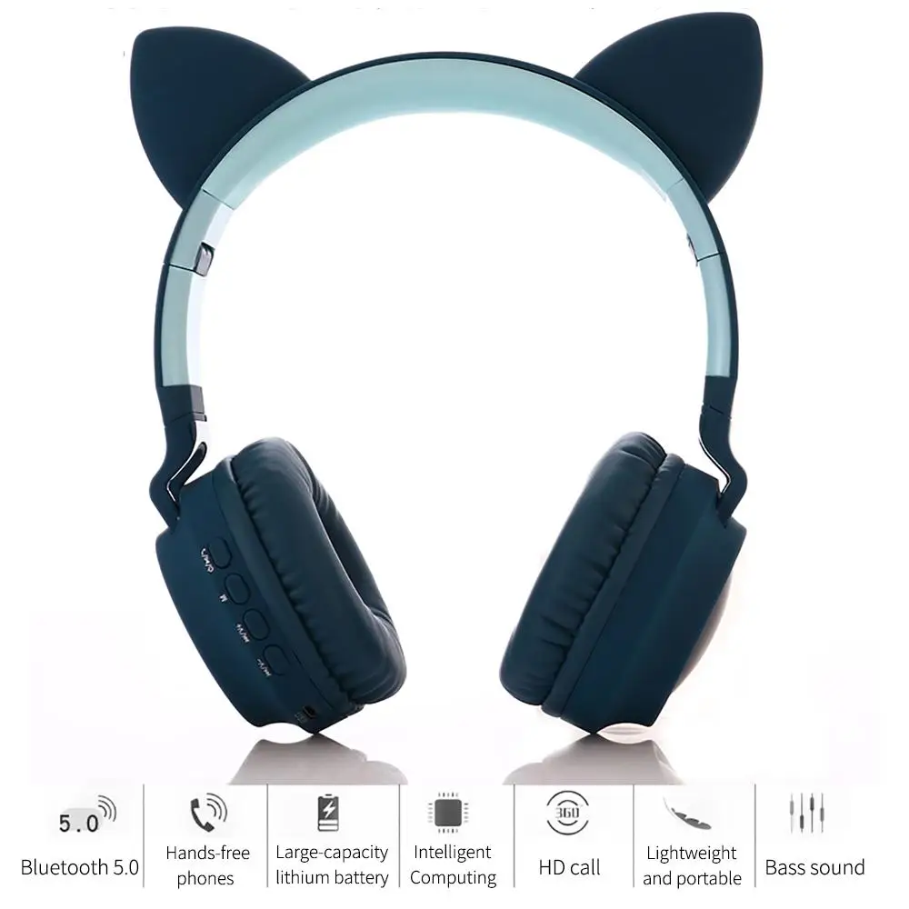 LED Cat Ear Noise Cancelling Headphones Bluetooth 5 0 Young People Kids Headset Support TF Card 3 5mm Plug With Microphone