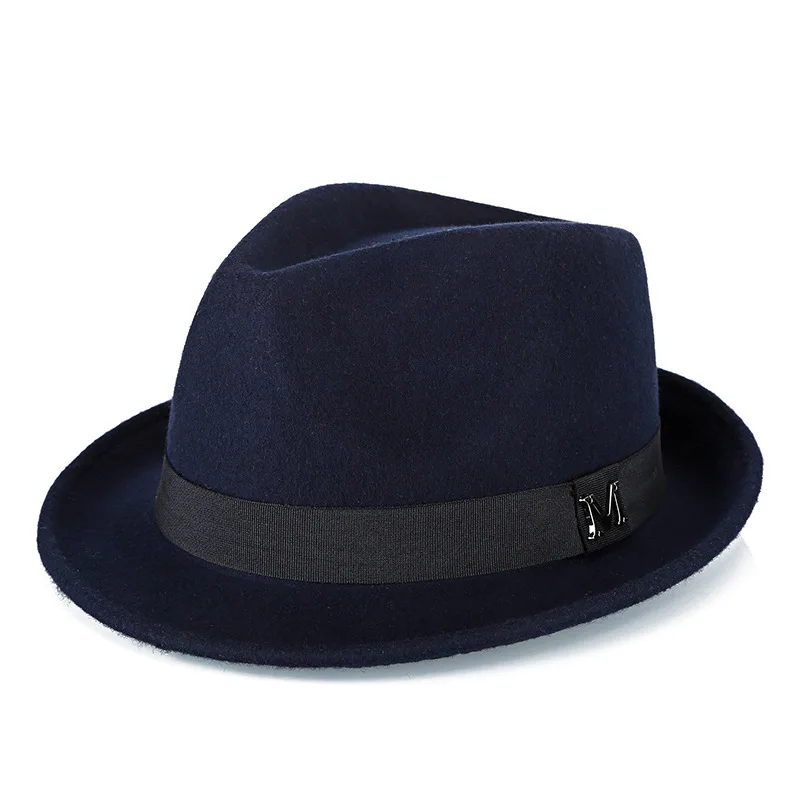 Men Winter Thick Warm Felt Fedora Hats 100%Wool Gentleman Jazz Cap Homburg Male Classical Narrow Brim Top Hat