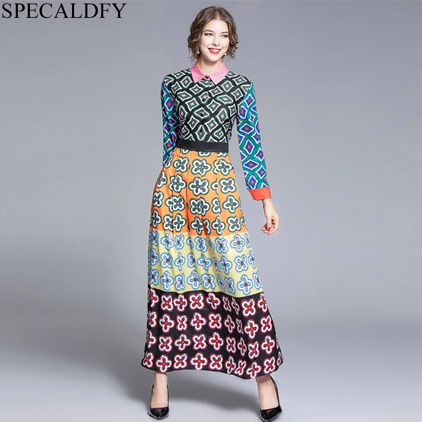 

2020 New Arrival Designer Runway Dresses Women Vintage Boho Long Dress Print Casual Holiday Maxi Dress Party