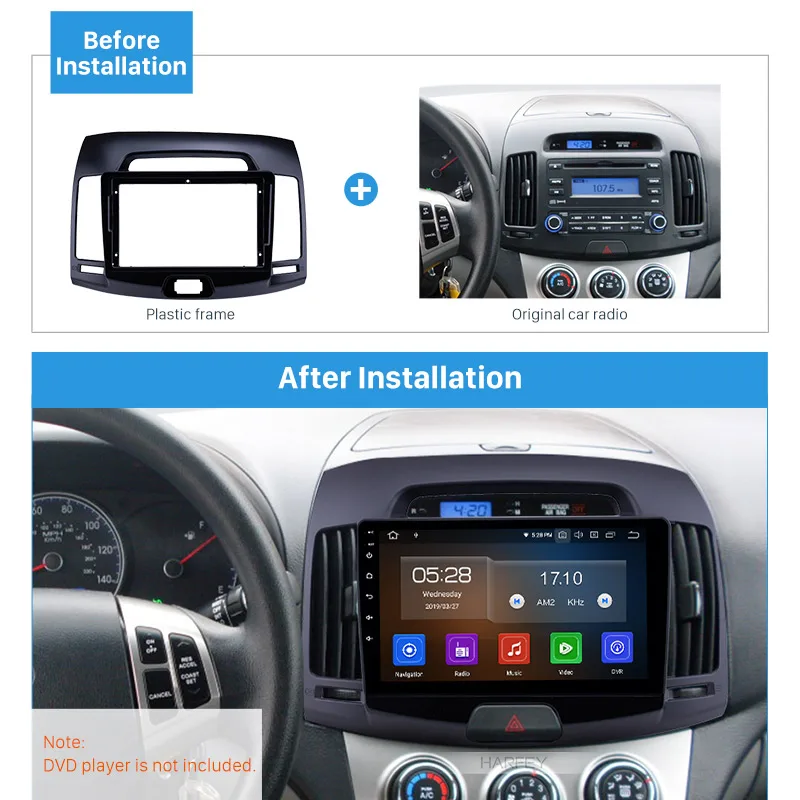 Harfey Автомобильная Радио Рамка 9 дюймов для 2006 2007 2008 2009 2010 2011 HYUNDAI ELANTRA Dash монтажный комплект отделка панели 2 Din рамка