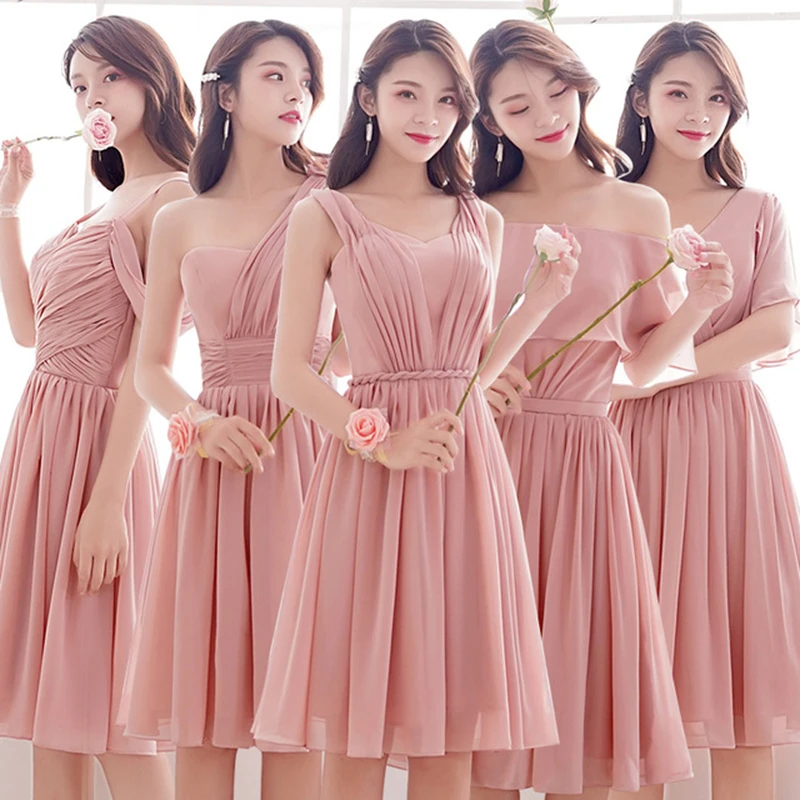 

women small dress graduation dress bridesmaid dress female sisters girlfriends dress bridesmaid group dress pink party dress