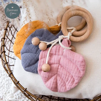 

1Pc Baby Toys Cotton Bibs Waterproof Turtle Leaf Beech Wooden Ring Beads Baby Eating Accessory Baby Teether Stuff For Kids Goods