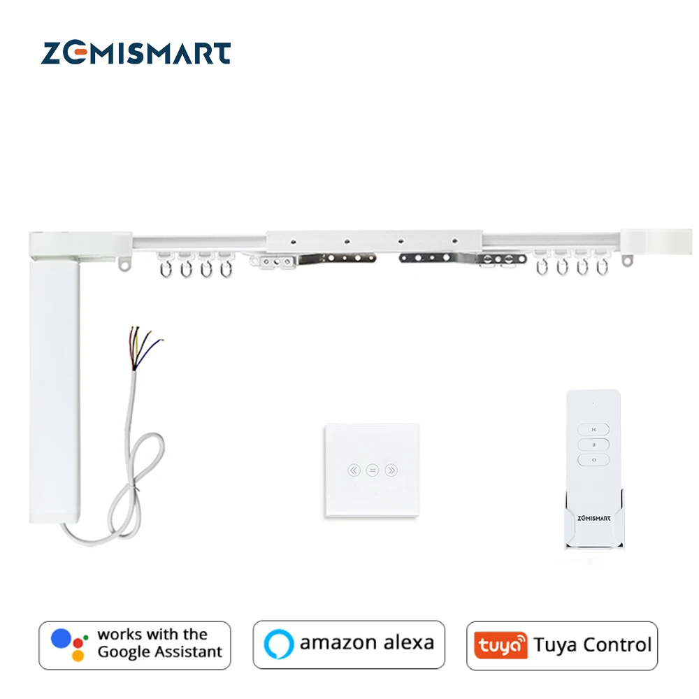 Intelligent House Motorized Smart Curtains With Curtain Track Rod Wall Switch Alexa Google Home tuya App Control
