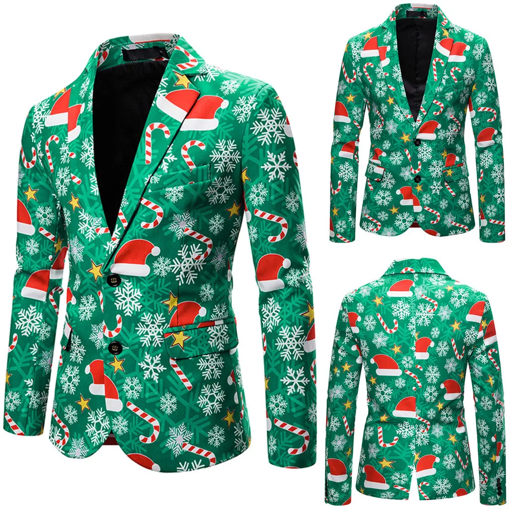 Модный хлопковый Блейзер, костюм, куртка, Мужская осенняя и зимняя новая мода, повседневный Рождественский Рисунок, костюм с длинными рукавами# g4