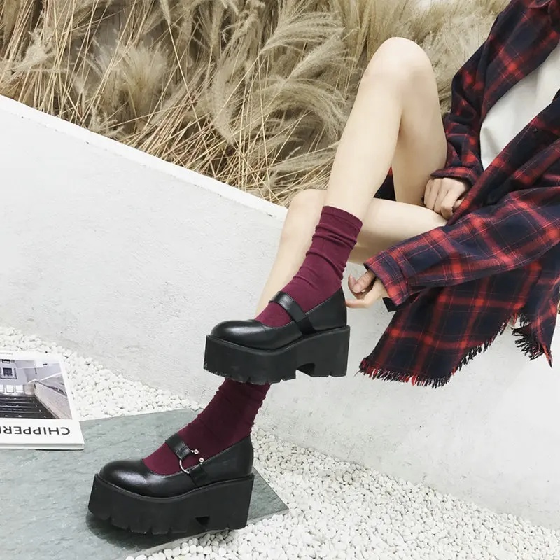 Туфли женские на высоком каблуке повседневная обувь в стиле панк с пряжкой