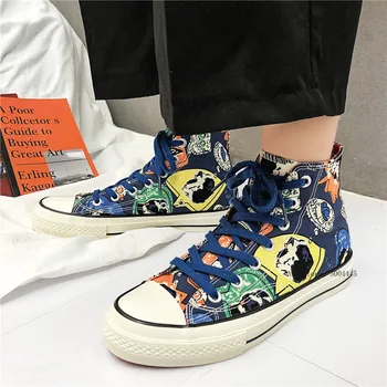 

Male Graffiti cartoon Brand Footwear Men's Casual Shoes Fashion Sneakers Men High top Canvas Shoes A55-15