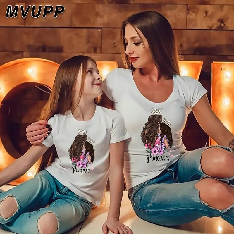 Семейная Футболка с принтом принцессы для мамы и дочки одинаковые наряды одежда