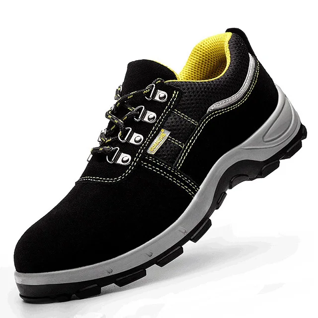 Новинка; Мужская обувь; обувь со стальным носком; безопасные рабочие ботинки; дышащие Нескользящие рабочие ботинки для пирсинга; сетчатые кроссовки; защитная обувь - Цвет: k001-Black Yellow