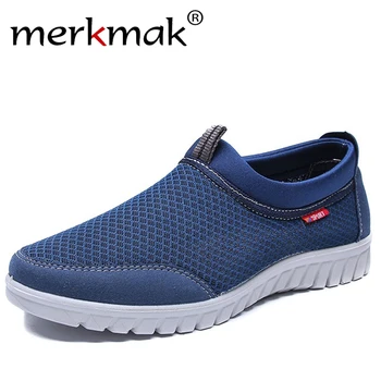 

Merkmak Men Mesh Shoes Breathable Summer Flats Fashion Slip-on Men Casual Shoes Non-slip Soft Sole Big Size Walking Footwear