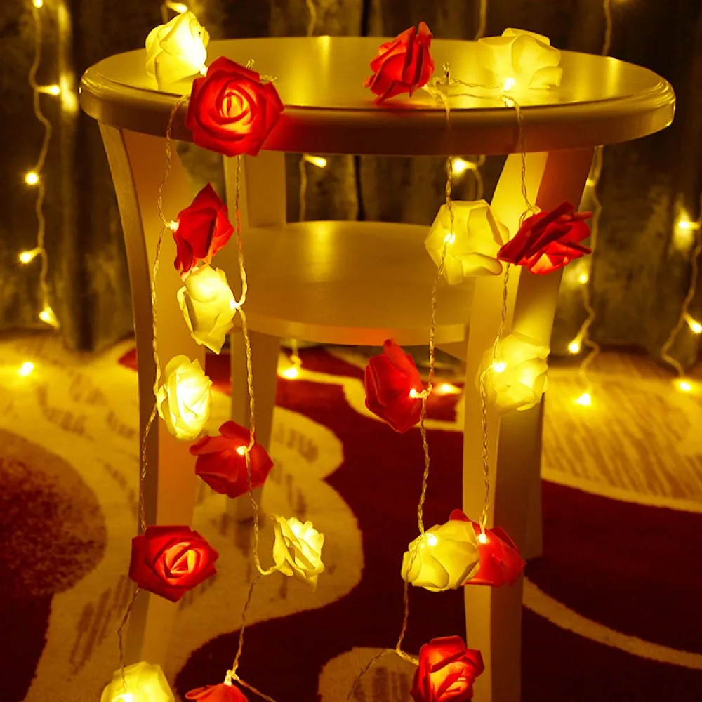

Rose LED String Battery Operated 1M/2M/3M/Flower Garland Christmas Holiday String Lights For Valentine Wedding Decoration