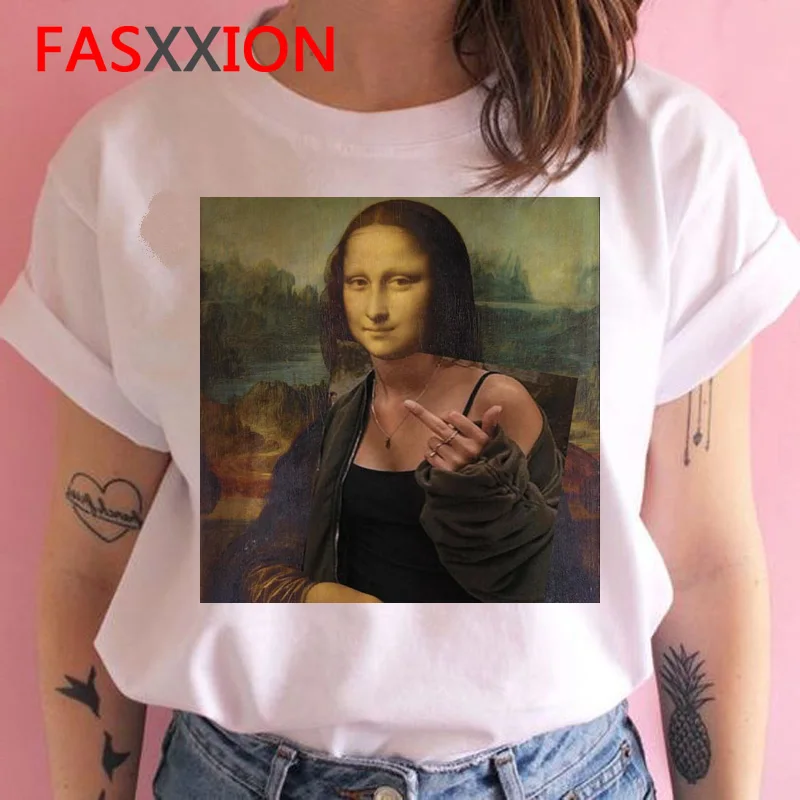 Mona lisa, женская футболка, новинка, Забавный гранж, kawaii, ulzzang, футболка, женская, короткий рукав, эстетический топ, футболки, повседневная, с круглым вырезом