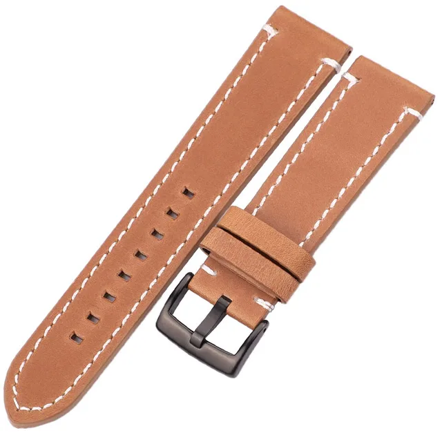 Genuine Leather Watchbands 18mm 20mm 22mm 24mm Black Dark Brown Women Men Cowhide Watch Band Strap Belt With Buckle Brown black clasp