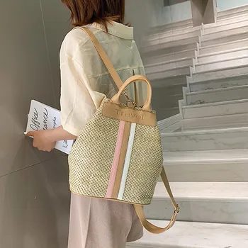 

Fashion Women's Zipper Multi-Function Large Capacity Woven Backpack Travel Bag