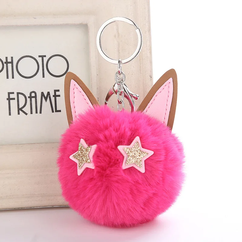 Женский брелок для ключей с кошачьими ушками и меховым помпоном|Брелоки| |