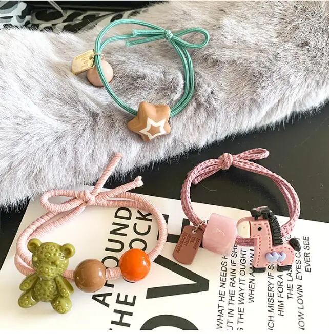 100 компл./лот 3 шт./компл. DIY простой мульти Медвежонок пони звезды резинки эластичные резинки для волос Инструменты для укладки волос аксессуары HA1644