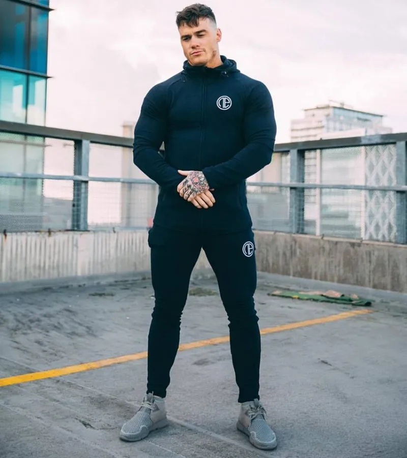 black Мужская спортивная одежда, костюм, толстовка, спортивный костюм без толстовки, Мужской Повседневный Активный костюм, верхняя одежда на молнии, 2 шт, куртка+ штаны, комплекты - Цвет: black