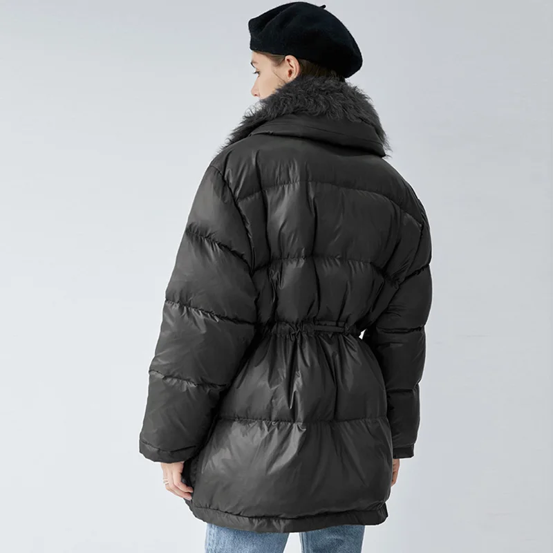 Large Natural Lamb Fur Collar 2020 Down Jacket