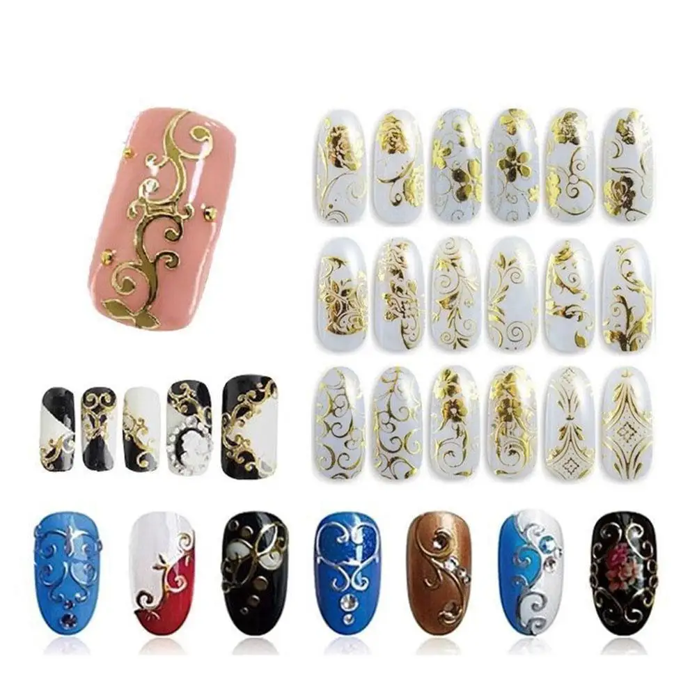 Yfashion 108 шт/лист золотой стикеры 3D на ногти Nail Art наклейки накладной ноготь с металлическим чипом наклейки для дизайна ногтей украшения переводные наклейки для воды советы