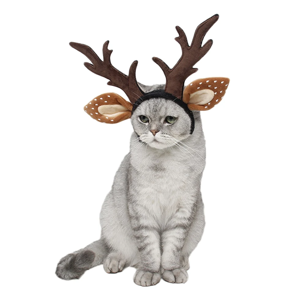 Забавный костюм для кошки, собаки, Рождественский олень головной убор рога, шапка для питомца, маскировка, головной убор, аксессуары для Хэллоуина, новогодний реквизит для фото вечеринок