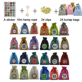 

24Pcs Set Advent Christmas Calendar Filling Candy Linen Bags Gift Bags Christmas New Year Ornaments