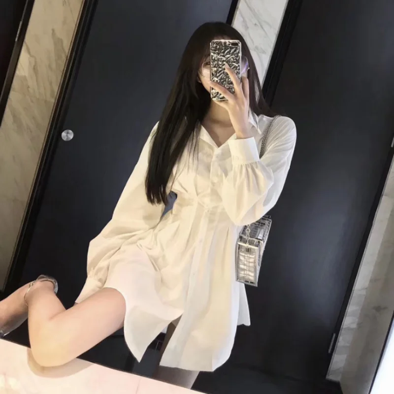 

Concise High Waist Shirtdress Instagram Fashion Streetwear Hipster Vogue Slim Office Lady Elegant Casual Dress Summer2019