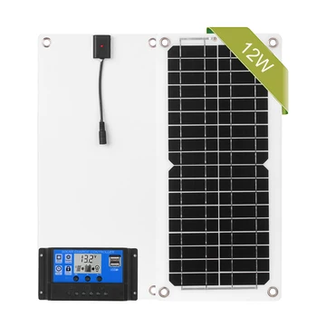

12W 12V Solar Panel Kit with Charge Controller USB Port Off Grid Monocrystalline Solar Panel Module for Camping Car Boat Marine
