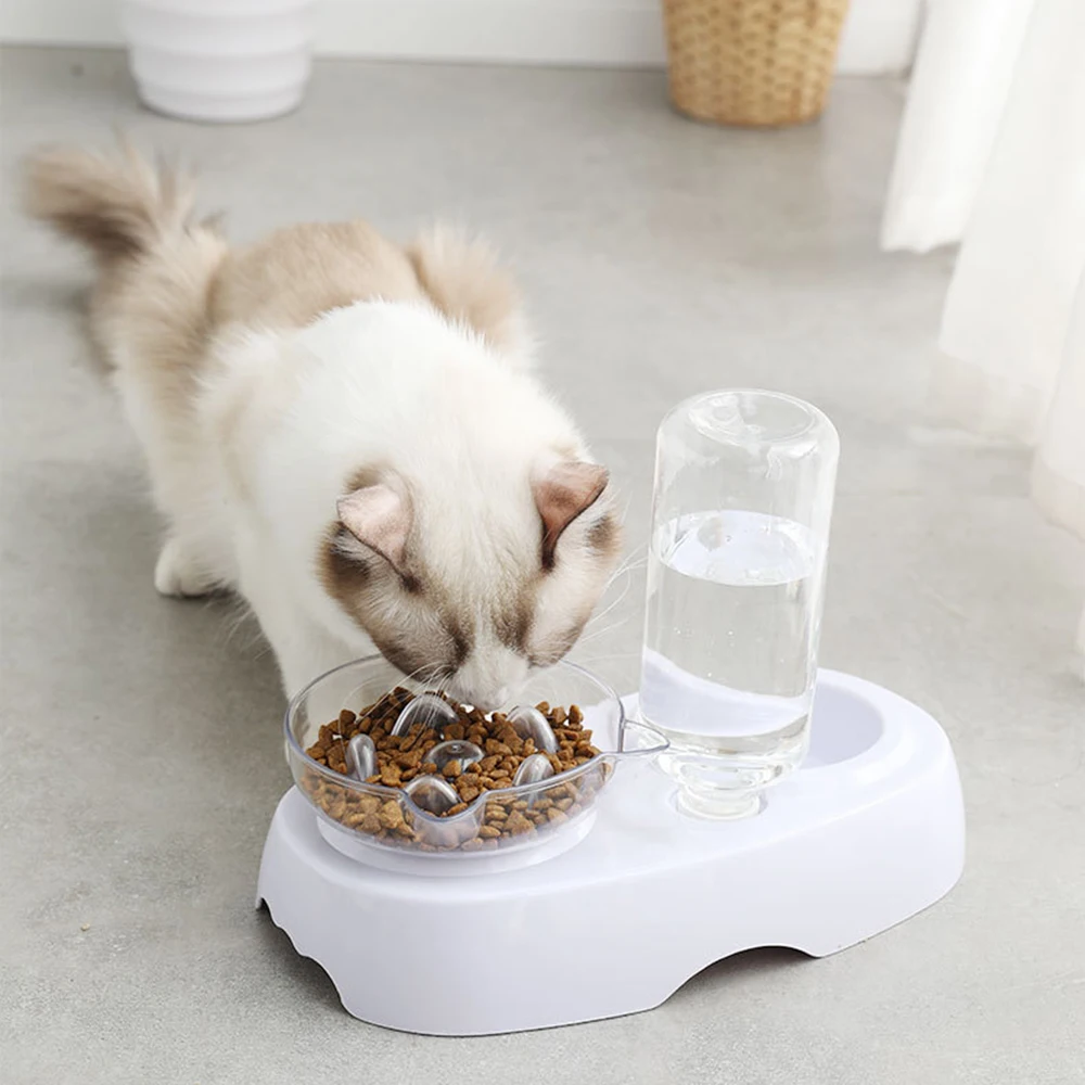 Dog Pet Bowl Feeder Double Bowl Cat Ears Bowl Cute Transparent Plastic Water Bottle Cat Bowl Cat Dog Food Bowl Feeder Water Bowl