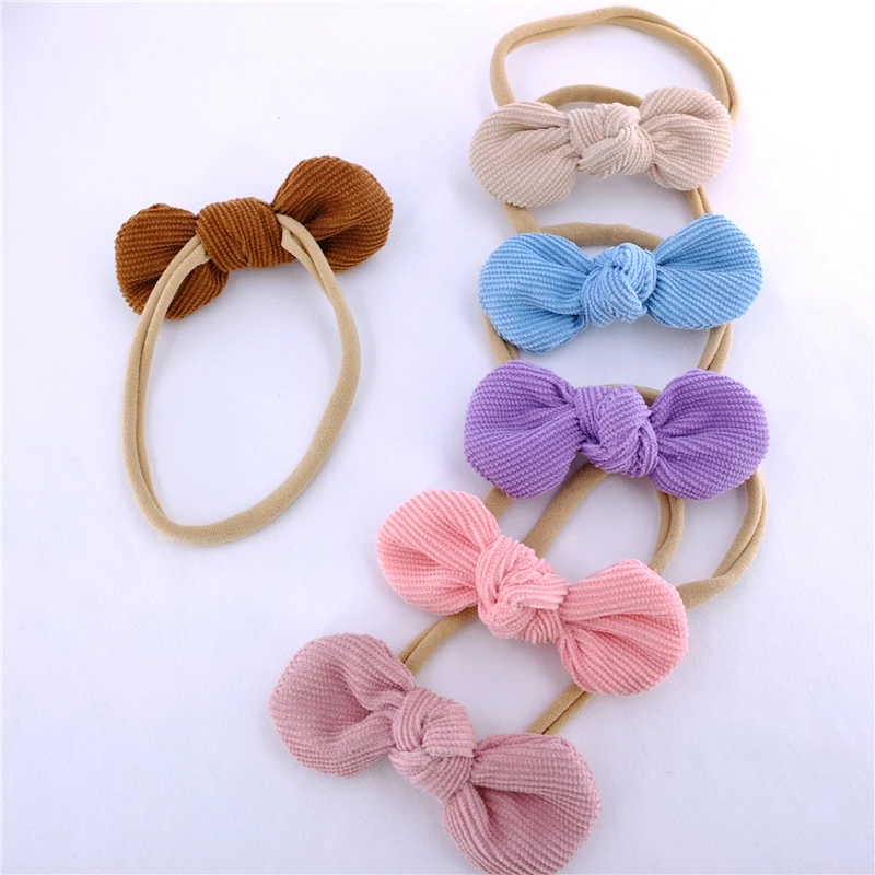 Toddler Baby Girl Kids Nylon Headbands Corduroy Hair Bows Elastic Bands Hairbands Accessories Headwear baby headbands infant toddler baby girl headband pompom trim nylon bow headwrap top knot baby head wraps pink