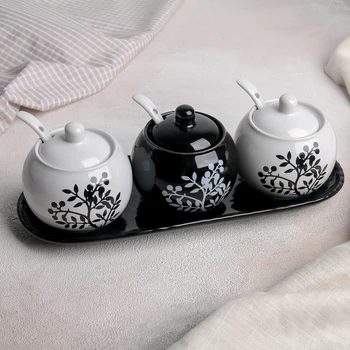 

A set of cans for bulk products "Yin and Yang", 3 pcs, 3 spoons, on a stand