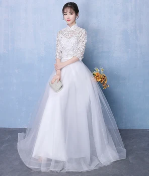 

White Women Cheongsam Long Party Dress Vintage Mandarin Collar Elegant Weddding Prom Noble Banquet Ball Gown Vestido XS-3XL