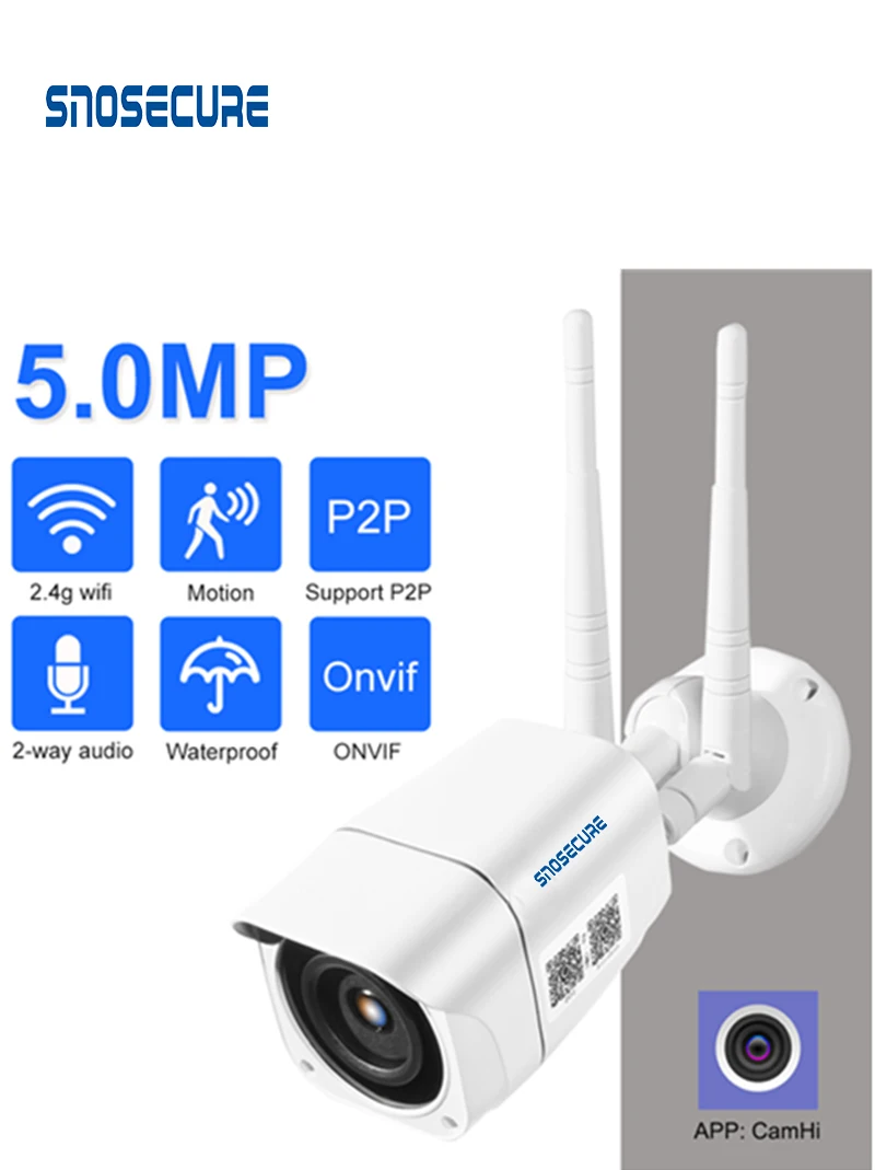 

SNOSECURE 4G SIM Card IP Camera 5MP HD Wireless WIFI Outdoor Security Bullet Camera CCTV Metal P2P Onvif Two Way Audio Camhi APP
