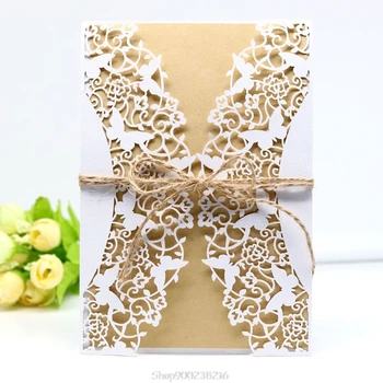 

10pcs/set Cut Hollow Wedding invitations Cards Lace Hemp Rope Invite Envelopes Kits For Engagement Bridal Baby O31 20 Dropship