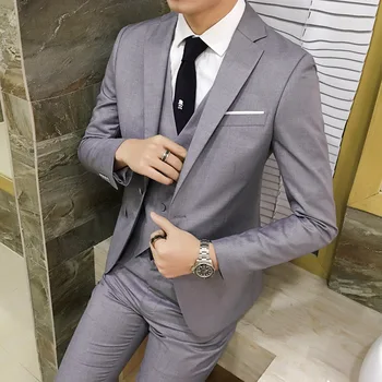 

Mens Gentleman 3-Piece Suit Notched Lapel One Button Slim Fit Formal Jacket Vest Pants Set Three Piece Wedding Men Suits