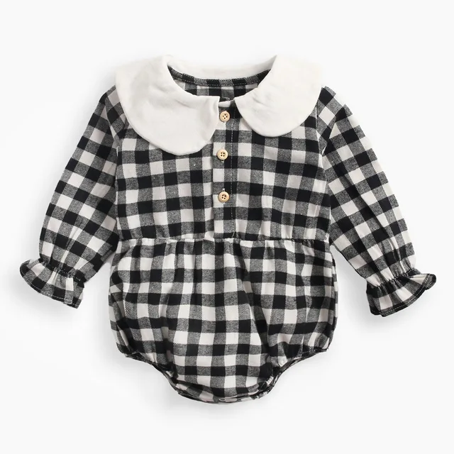 Baby Bodysuit baby clothes autumn and winter plaid 100% cotton male baby long-sleeved shirt jumpsuit baby romper newborn onesies BRW8160-BK