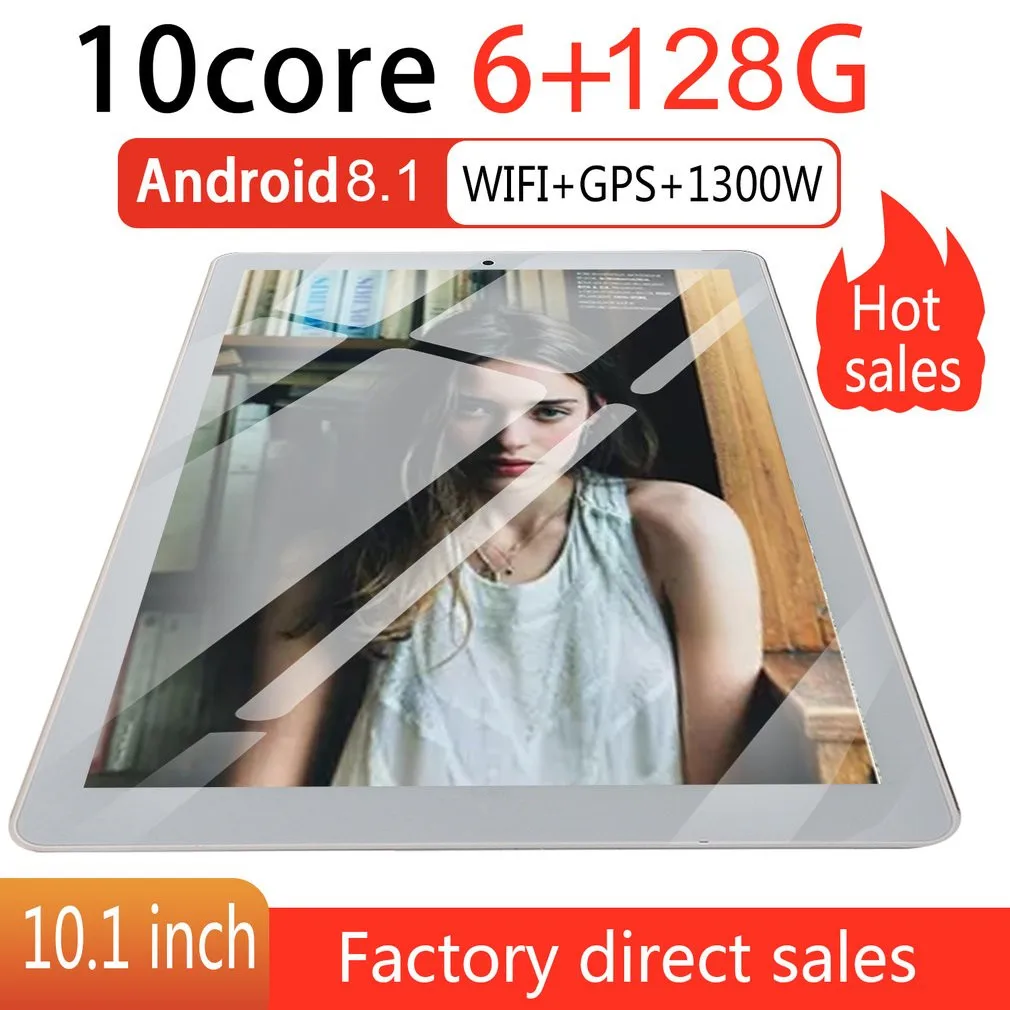  P10 Fashion Tablet 10.1 Inch HD Large Screen Android 8.10 Version Fashion Portable Tablet 6G+128G W