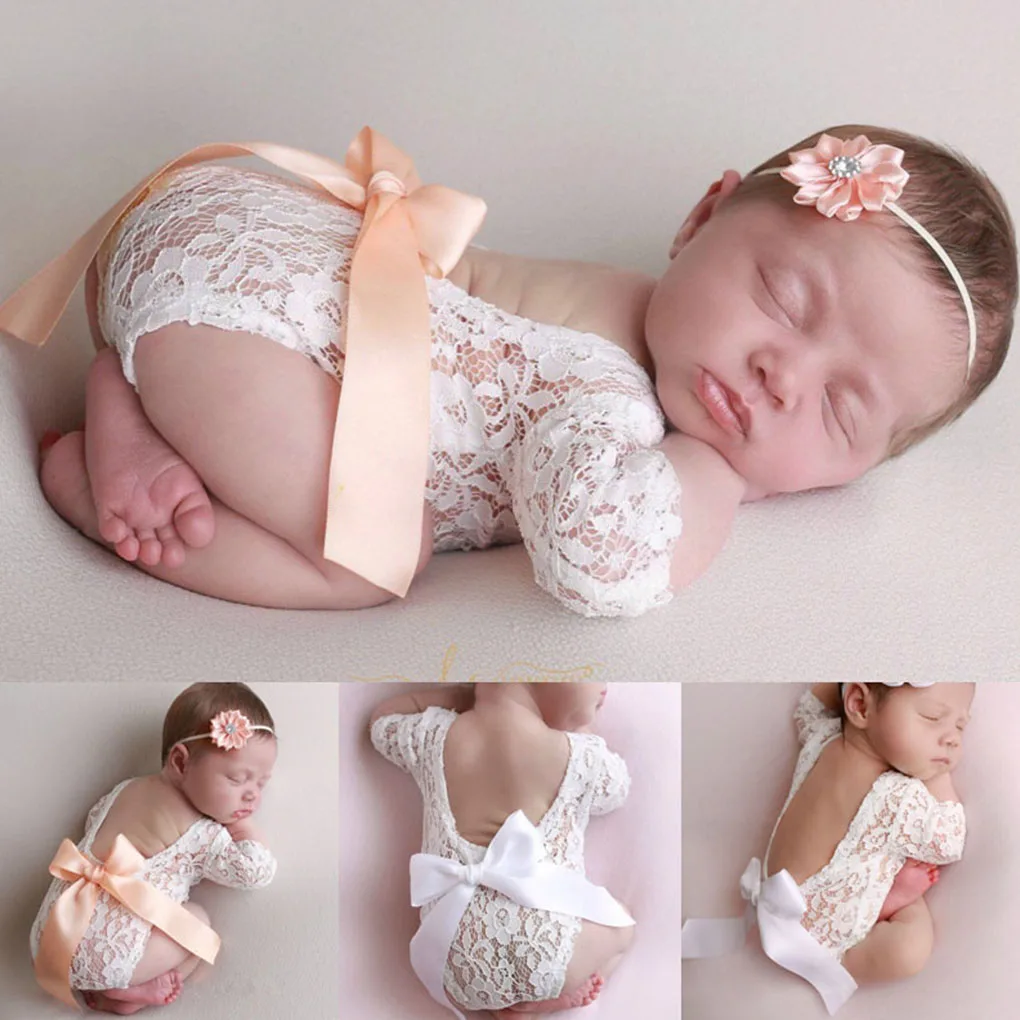 Baby Romper Deep V Backless Clothes Newborn Photo Photograph Lace Toddler Hollow Design Clothing