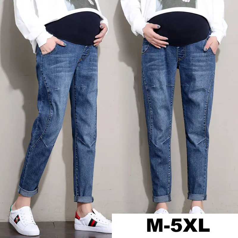 Джинсовые штаны для беременных размера плюс M-5XL Одежда для беременных женщин для талии, живота, эластичная хлопковая джинсовая одежда для беременных