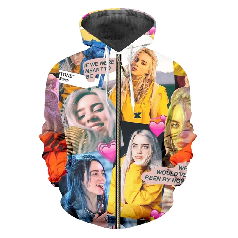 UJWI для мужчин/женщин певица 3D толстовки на молнии с принтом желтая Billie Eilish Молния Мужская тренд хип хоп большой размер унисекс модная одежда